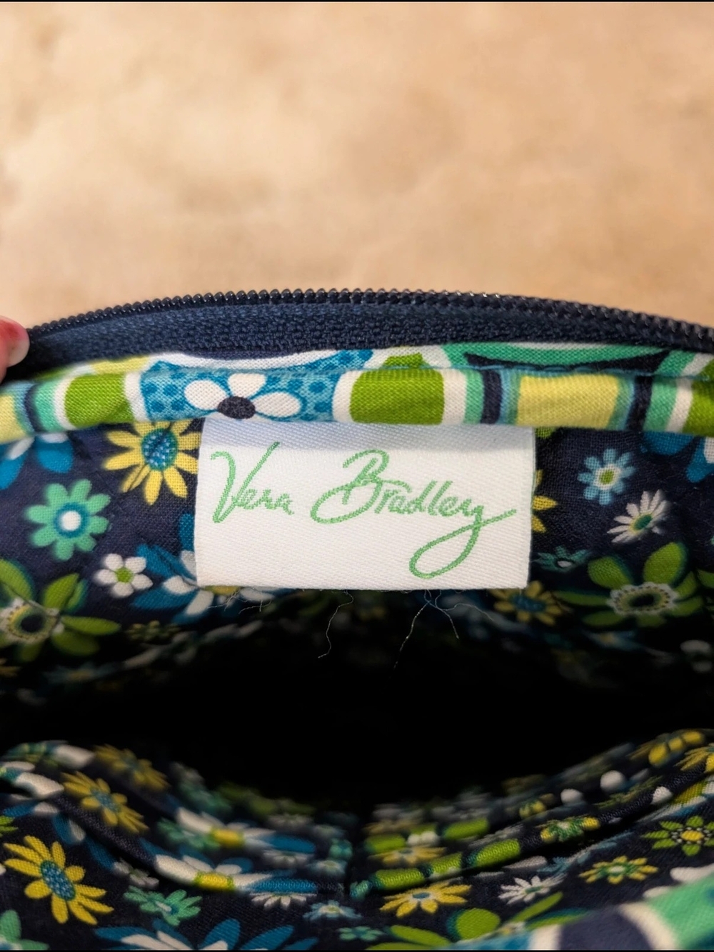 Vera Bradley Quilted Cotton Crossbody Wallet Bag Blue Green Floral - Picture 4 of 5